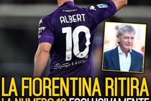 官方：向传奇安托尼奥尼致敬，佛罗伦萨将永久退役10号球衣
